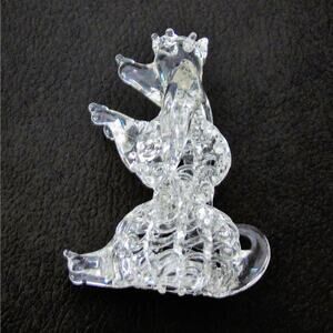 Spun Glass POODLE DOG FIGURINE Hand Blown Art 2.5" Sit Up Princess Crown Tiara